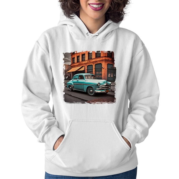 Moletom Feminino Carro retrô na cidade - Branco