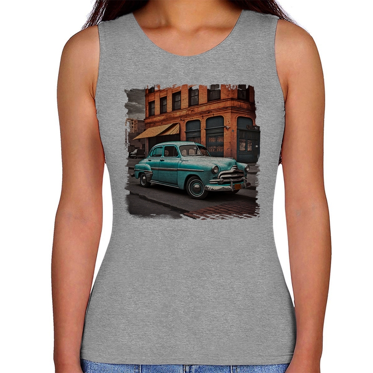 Regata Feminina Carro retrô na cidade - Cinza