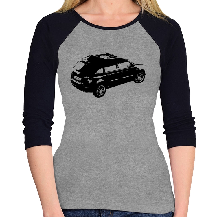 Baby Look Raglan Carro Stilo Blackmotion Manga 3/4 - Cinza/Preto