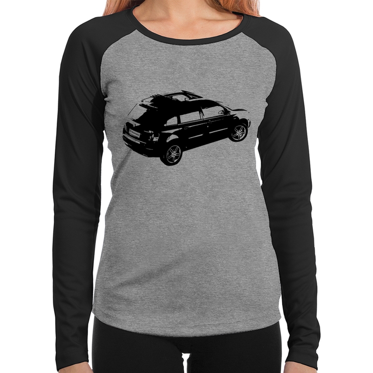 Baby Look Raglan Carro Stilo Blackmotion Manga Longa - Cinza/Preto