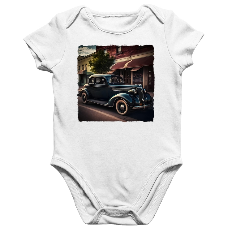 Body Bebê Algodão Carro vintage na cidade - Branco