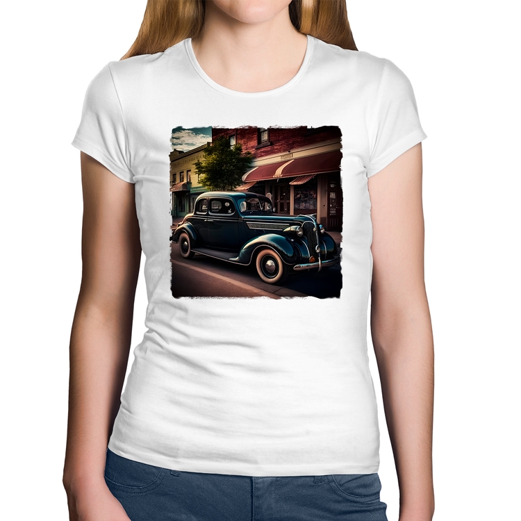 Baby Look Algodão Carro vintage na cidade - Branca