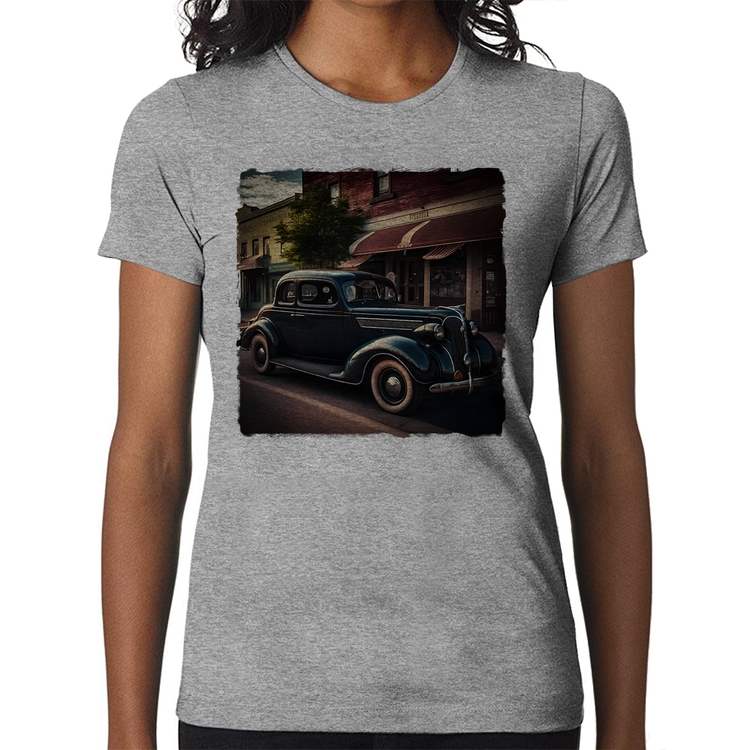 Baby Look Carro vintage na cidade - Cinza