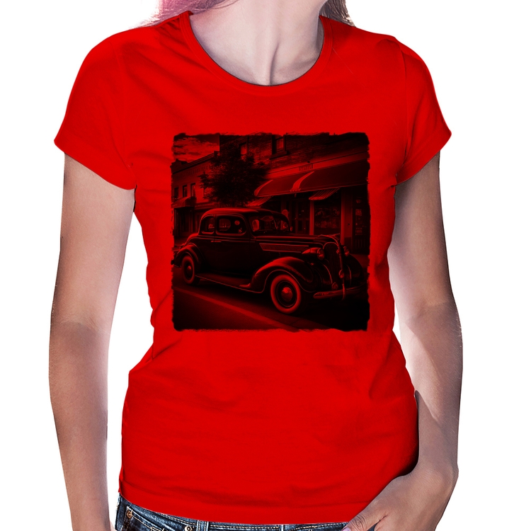 Baby Look Carro vintage na cidade - Vermelha