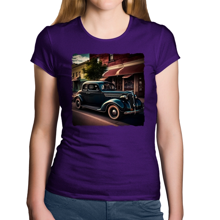 Baby Look Algodão Carro vintage na cidade - Roxa