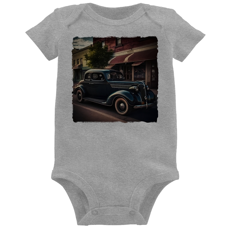 Body Bebê Carro vintage na cidade - Cinza