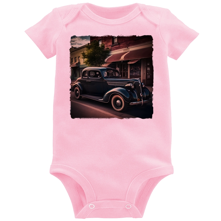 Body Bebê Carro vintage na cidade - Rosa Bebê