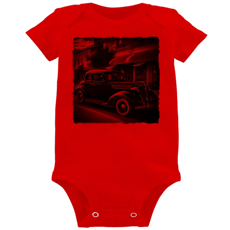 Body Bebê Carro vintage na cidade - Vermelho