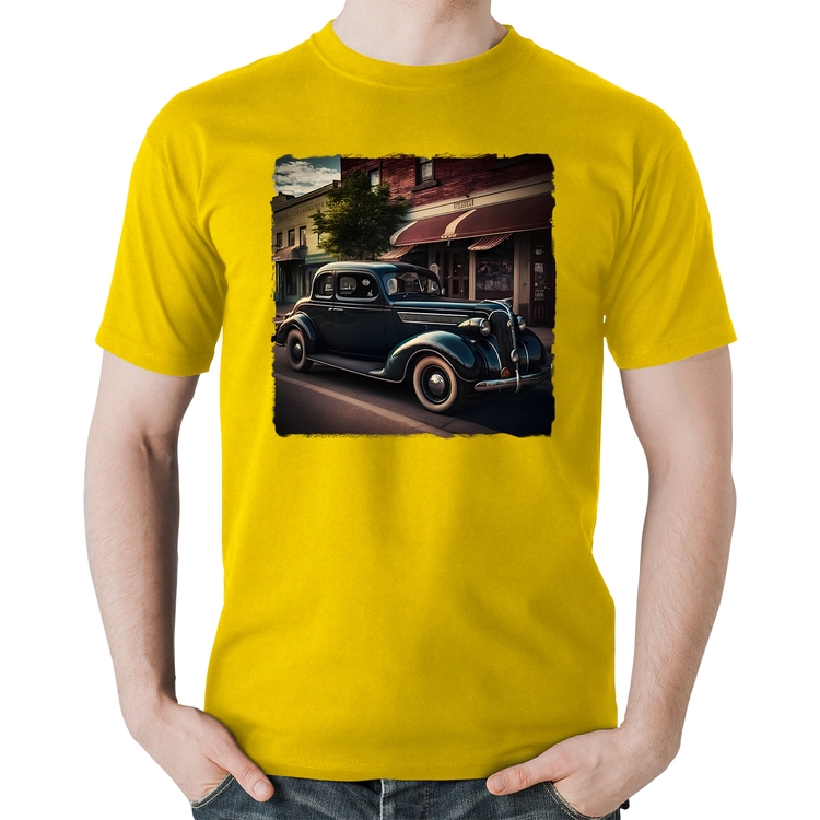 Camiseta Algodão Carro vintage na cidade - Amarela