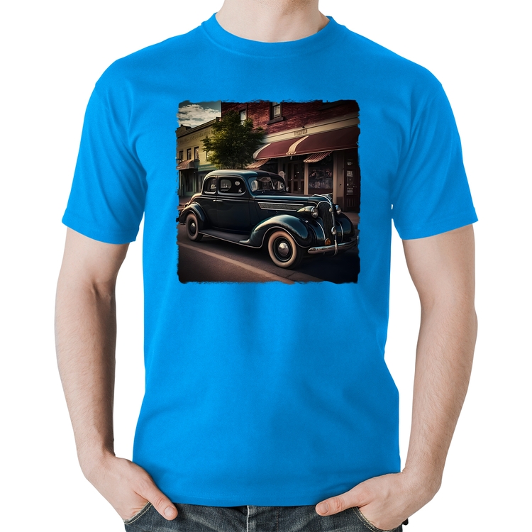 Camiseta Algodão Carro vintage na cidade - Azul