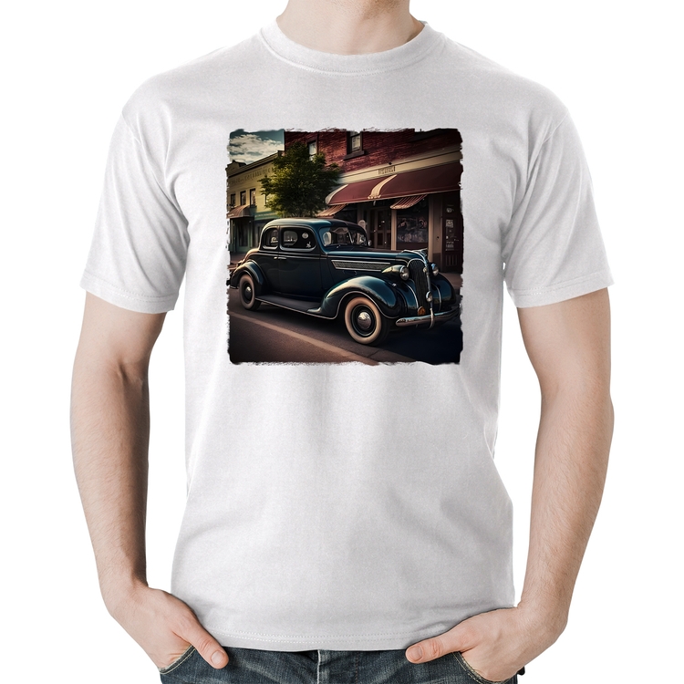 Camiseta Algodão Carro vintage na cidade - Branca