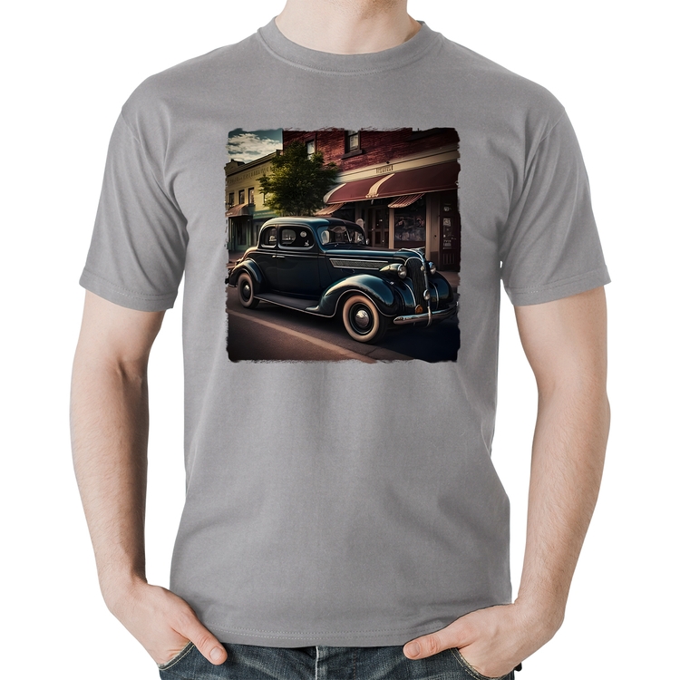 Camiseta Algodão Carro vintage na cidade - Cinza