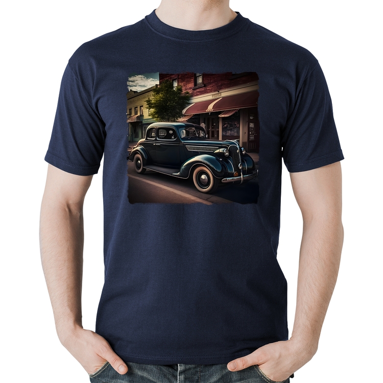 Camiseta Algodão Carro vintage na cidade - Marinho