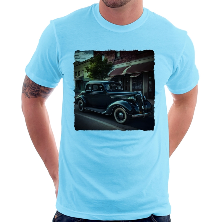Camiseta Carro vintage na cidade - Azul Bebê
