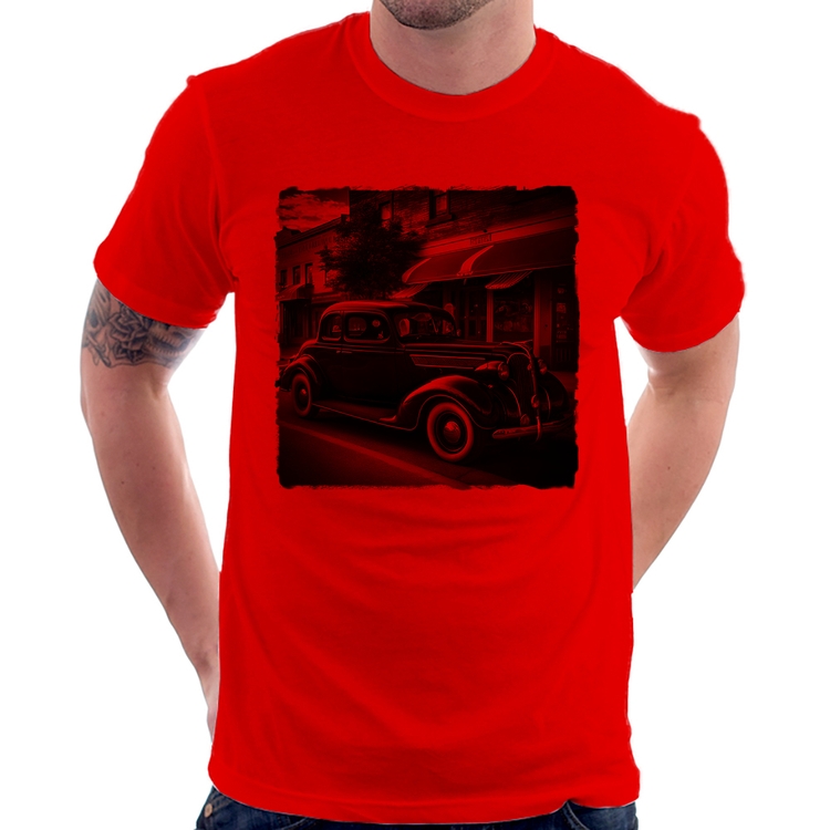 Camiseta Carro vintage na cidade - Vermelha