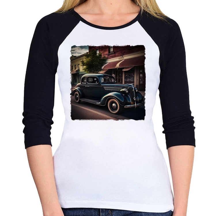 Baby Look Raglan Carro vintage na cidade Manga 3/4