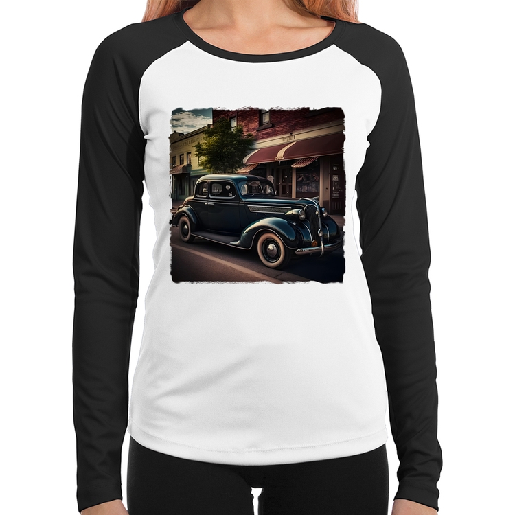 Baby Look Raglan Carro vintage na cidade Manga Longa