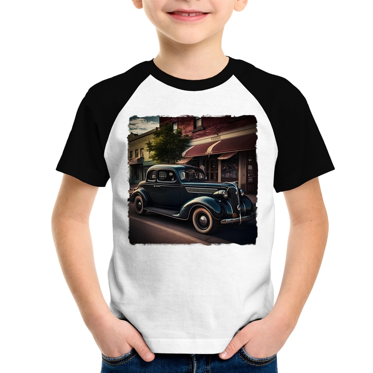 Camiseta Raglan Infantil Carro vintage na cidade