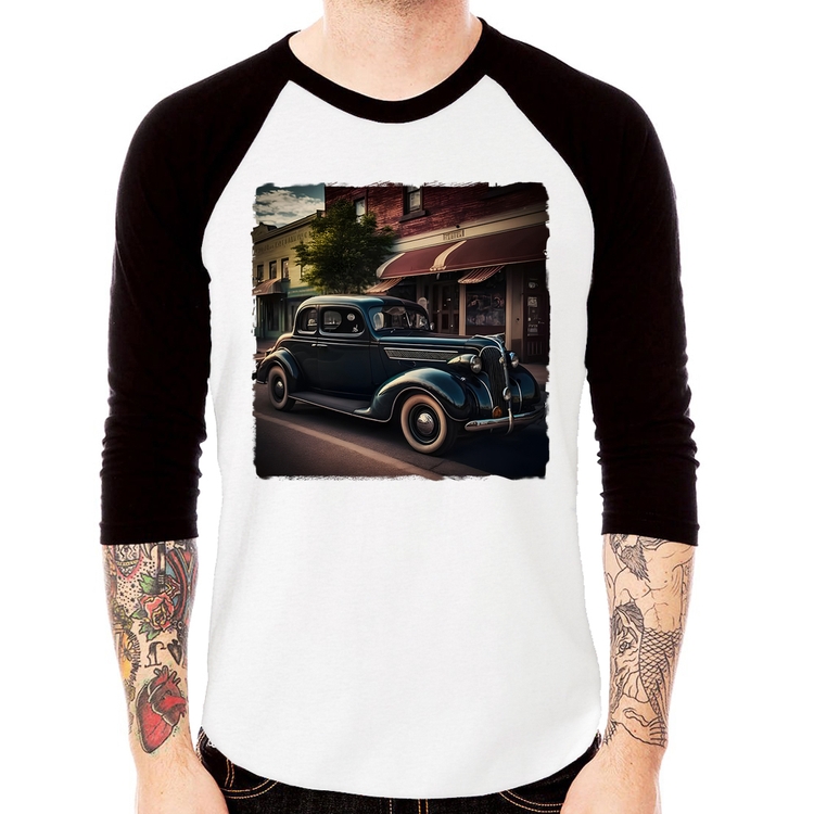 Camiseta Raglan Carro vintage na cidade Manga 3/4