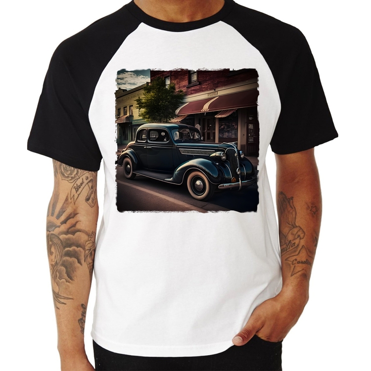 Camiseta Raglan Carro vintage na cidade