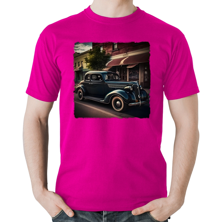 Camiseta Algodão Carro vintage na cidade - Rosa