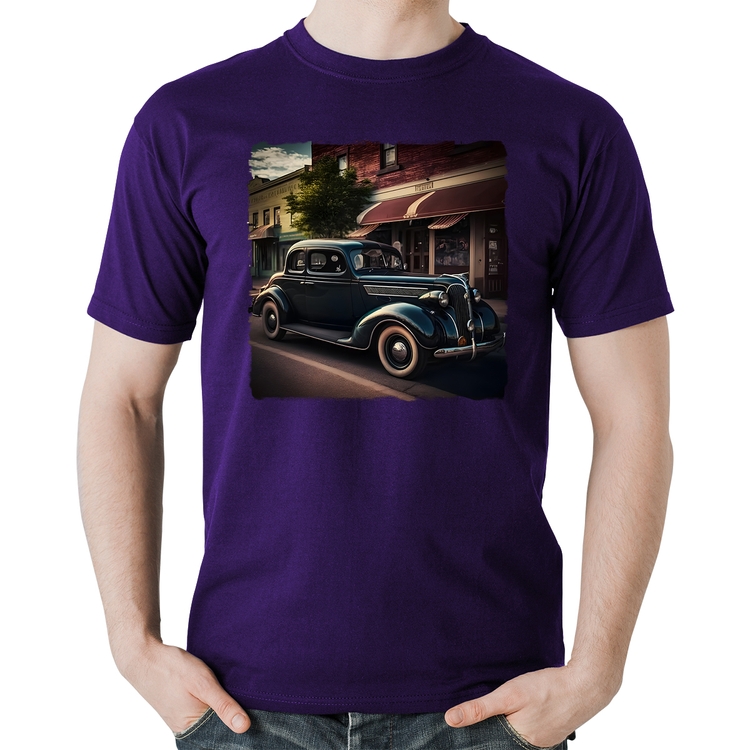Camiseta Algodão Carro vintage na cidade - Roxa