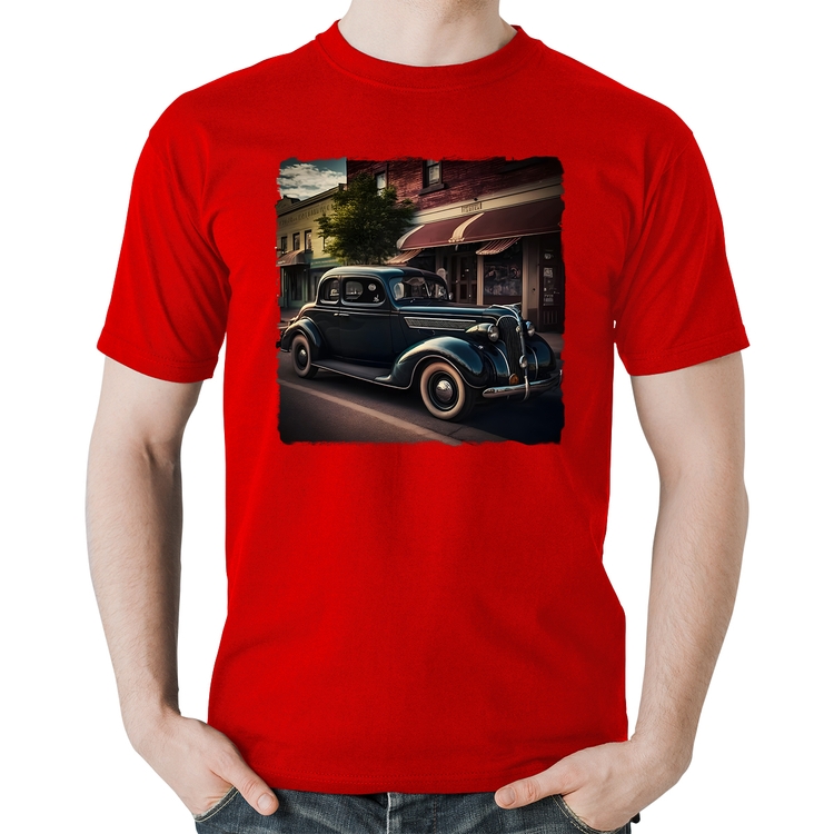 Camiseta Algodão Carro vintage na cidade - Vermelha