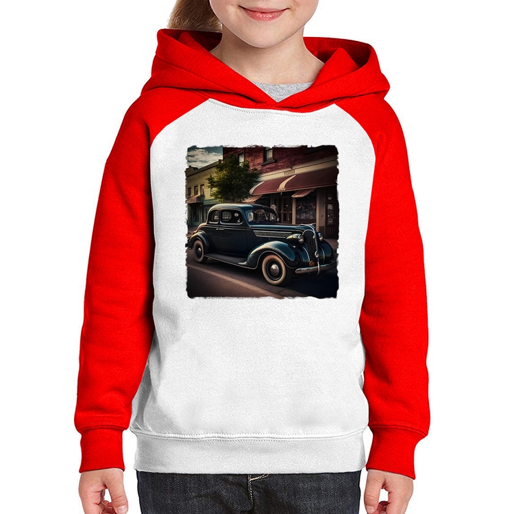 Moletom Infantil Carro vintage na cidade - Branco/Vermelho