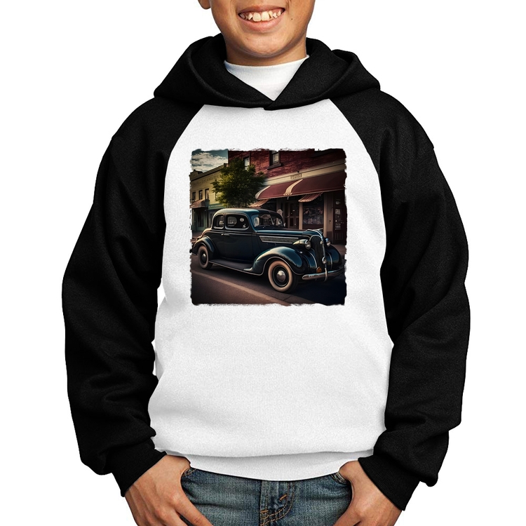 Moletom Infantil Carro vintage na cidade - Branco/Preto