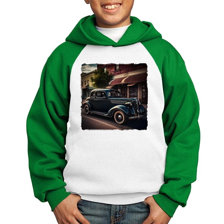 Moletom Infantil Carro vintage na cidade - Branco/Verde