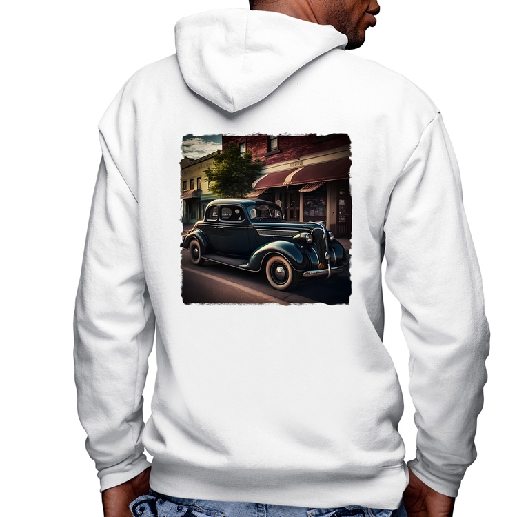 Blusa Moletom Carro vintage na cidade Masculina com Capuz e Zíper - Branca