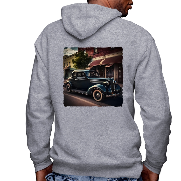 Blusa Moletom Carro vintage na cidade Masculina com Capuz e Zíper - Mescla