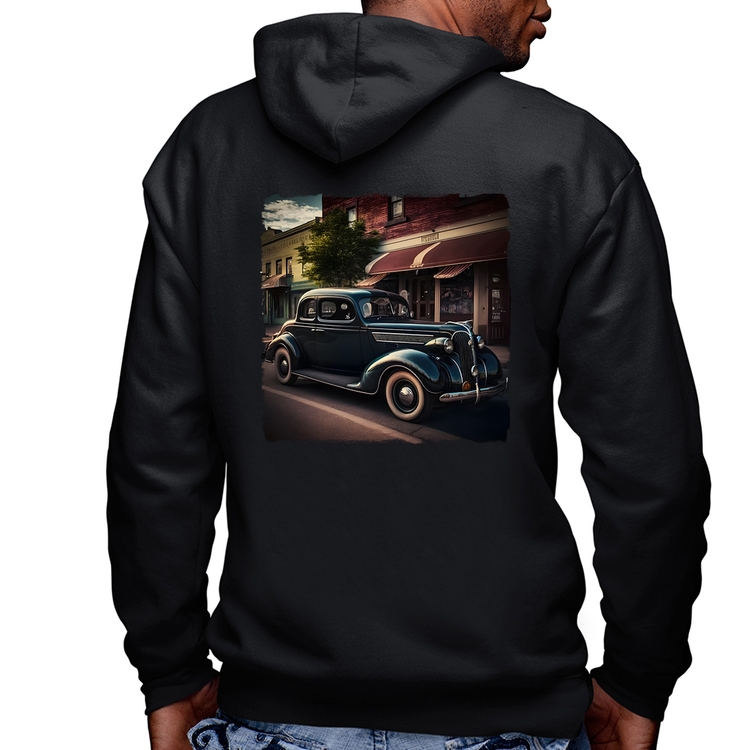 Blusa Moletom Carro vintage na cidade Masculina com Capuz e Zíper