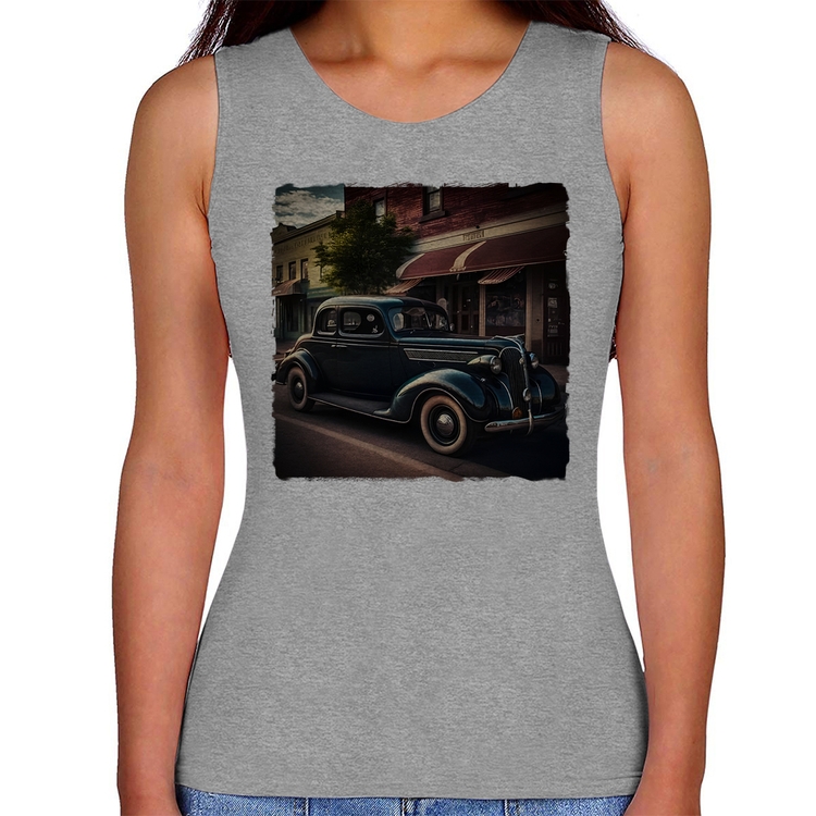 Regata Feminina Carro vintage na cidade - Cinza