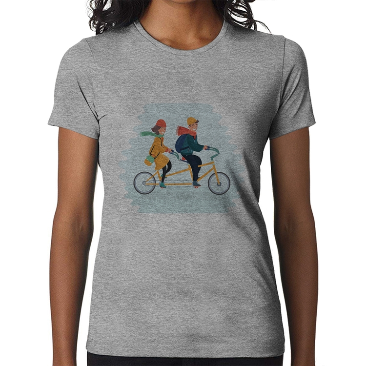 Baby Look Casal  Bicicleta - Cinza