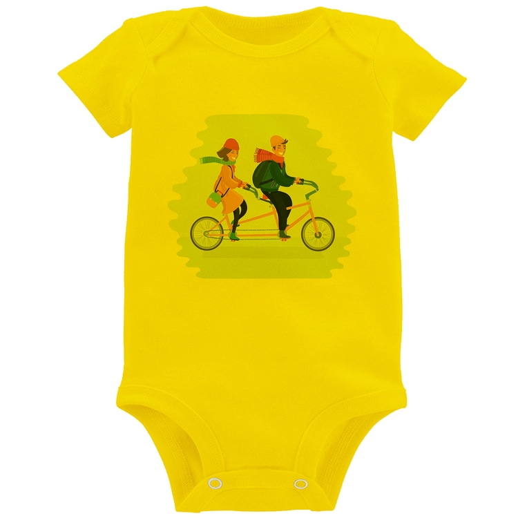 Body Bebê Casal  Bicicleta - Amarelo
