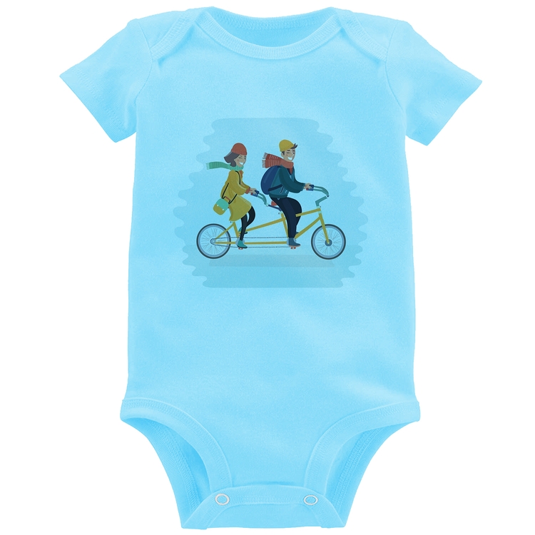 Body Bebê Casal  Bicicleta - Azul Bebê