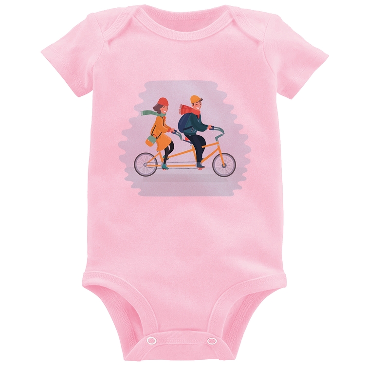 Body Bebê Casal  Bicicleta - Rosa Bebê