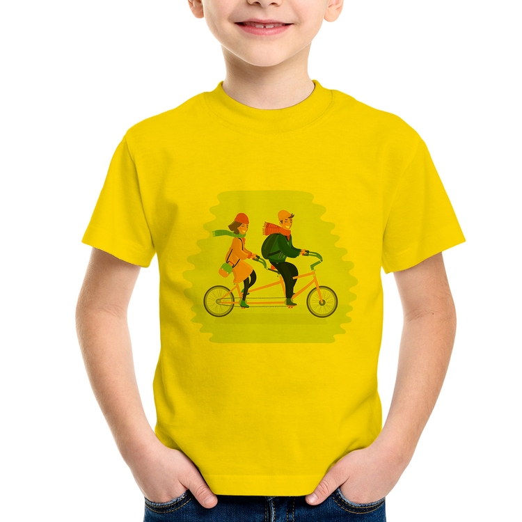 Camiseta Infantil Casal  Bicicleta - Amarela