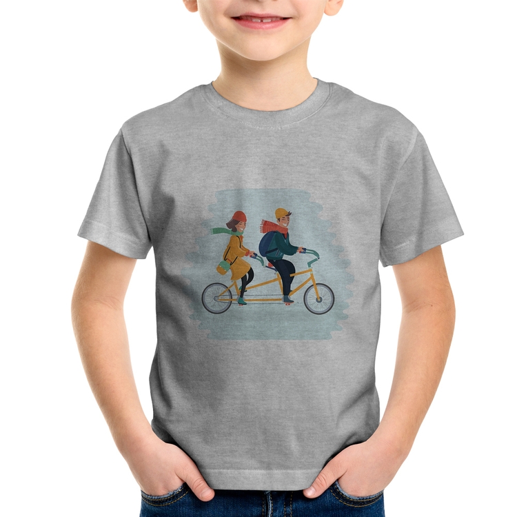 Camiseta Infantil Casal  Bicicleta - Cinza