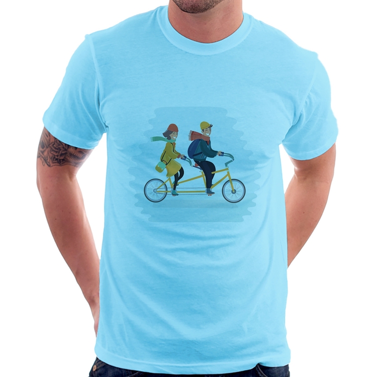 Camiseta Casal  Bicicleta - Azul Bebê