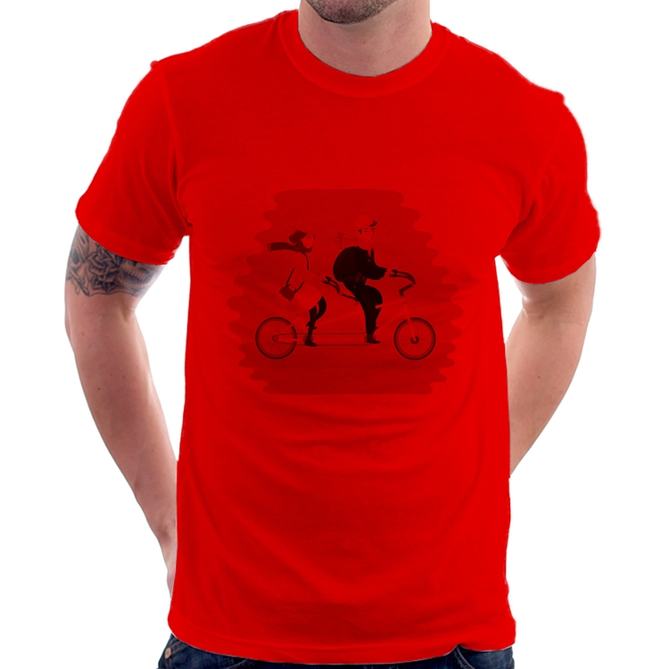 Camiseta Casal  Bicicleta - Vermelha