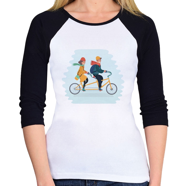Baby Look Raglan Casal  Bicicleta Manga 3/4