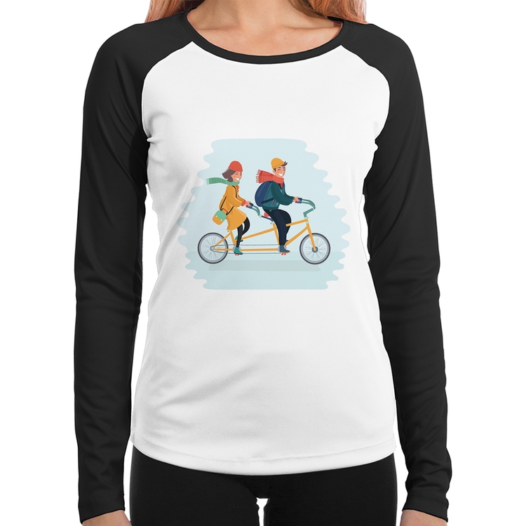 Baby Look Raglan Casal  Bicicleta Manga Longa