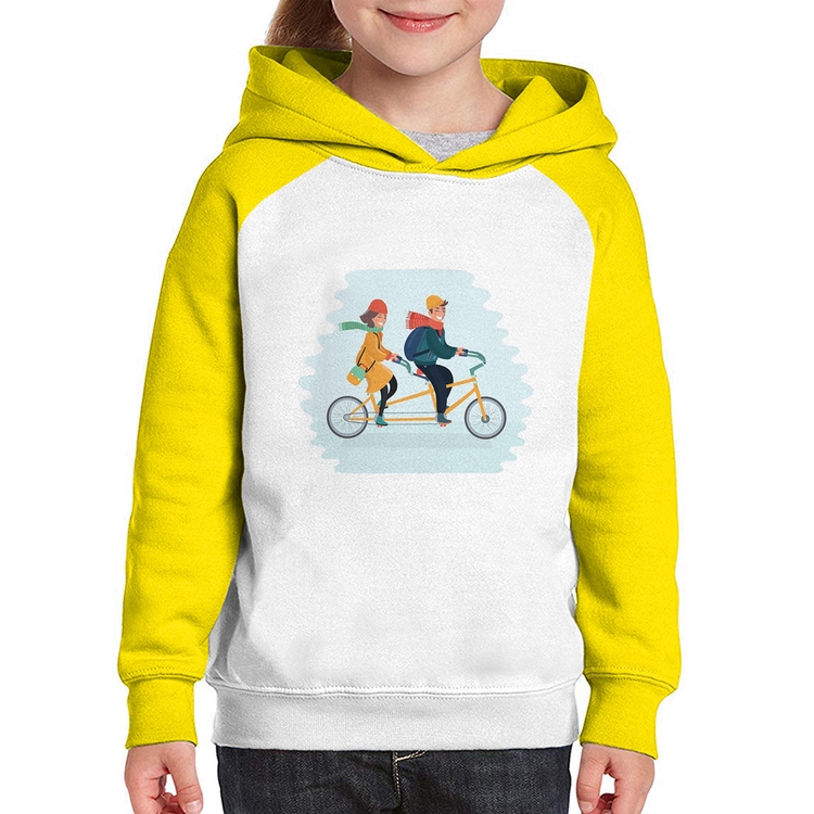 Moletom Infantil Casal  Bicicleta - Branco/Amarelo