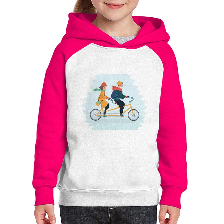 Moletom Infantil Casal  Bicicleta - Branco/Rosa