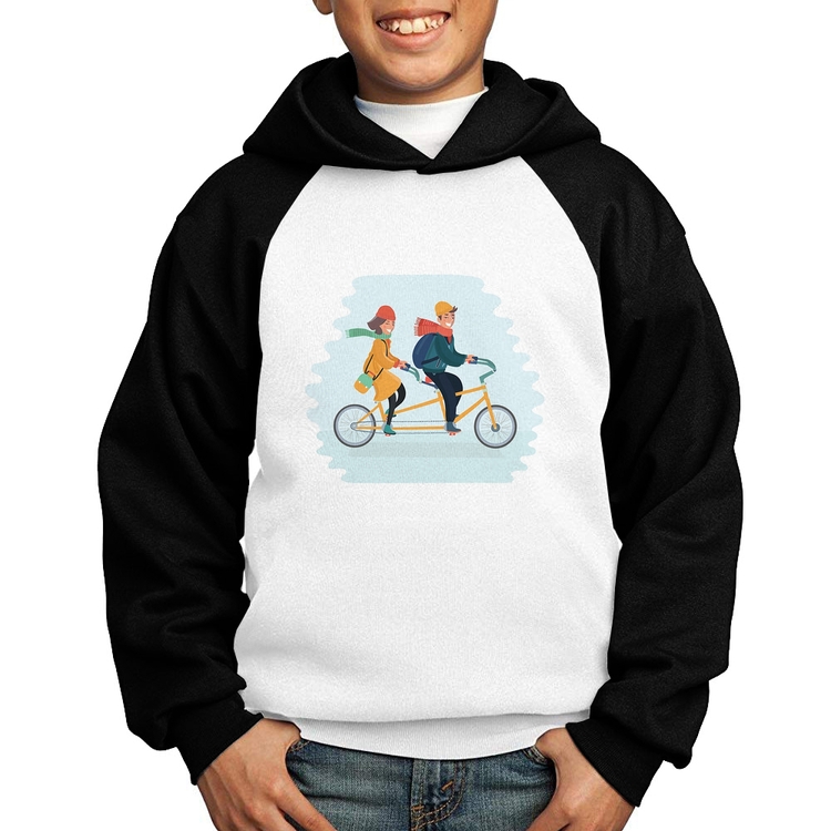 Moletom Infantil Casal  Bicicleta - Branco/Preto
