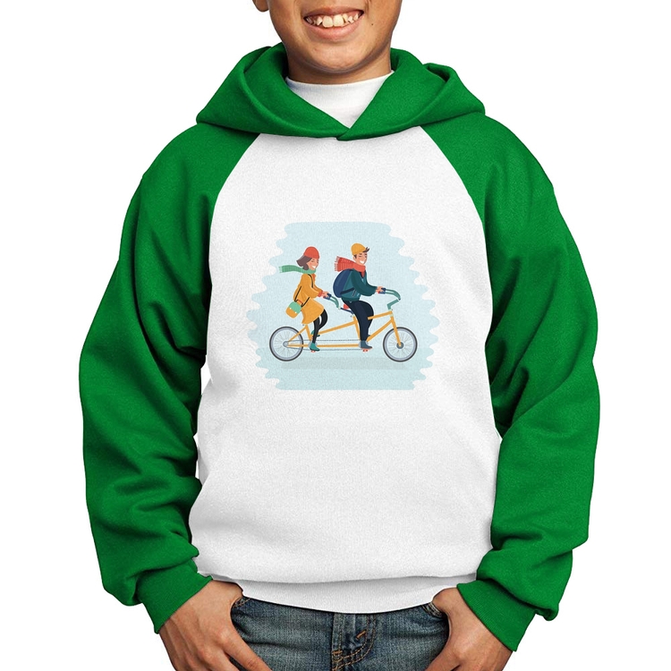 Moletom Infantil Casal  Bicicleta - Branco/Verde