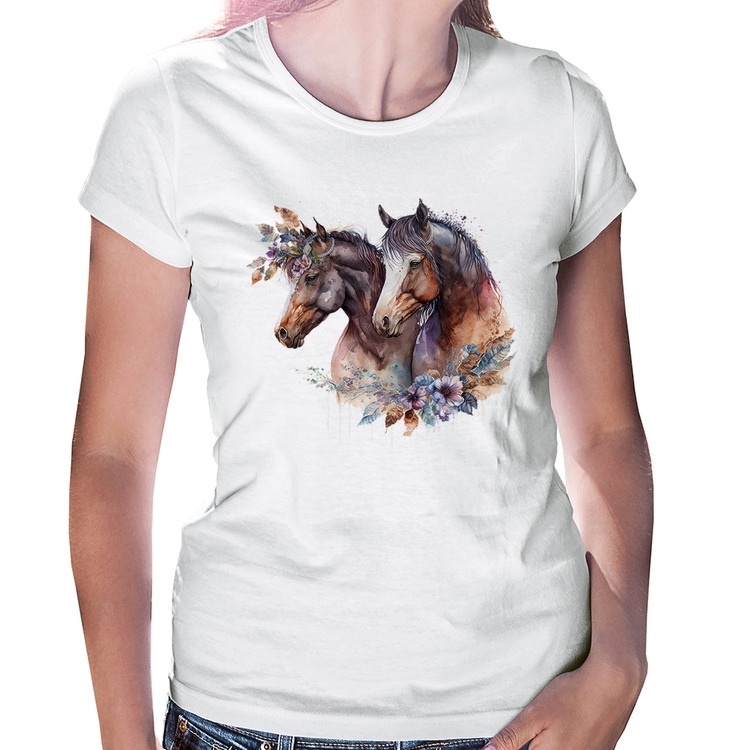 Baby Look Casal de cavalos e flores