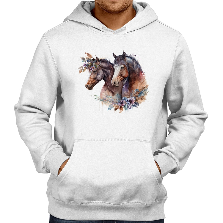 Moletom Casal de cavalos e flores - Branco
